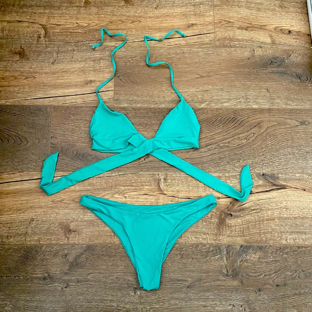 Wraparound top teal bikini